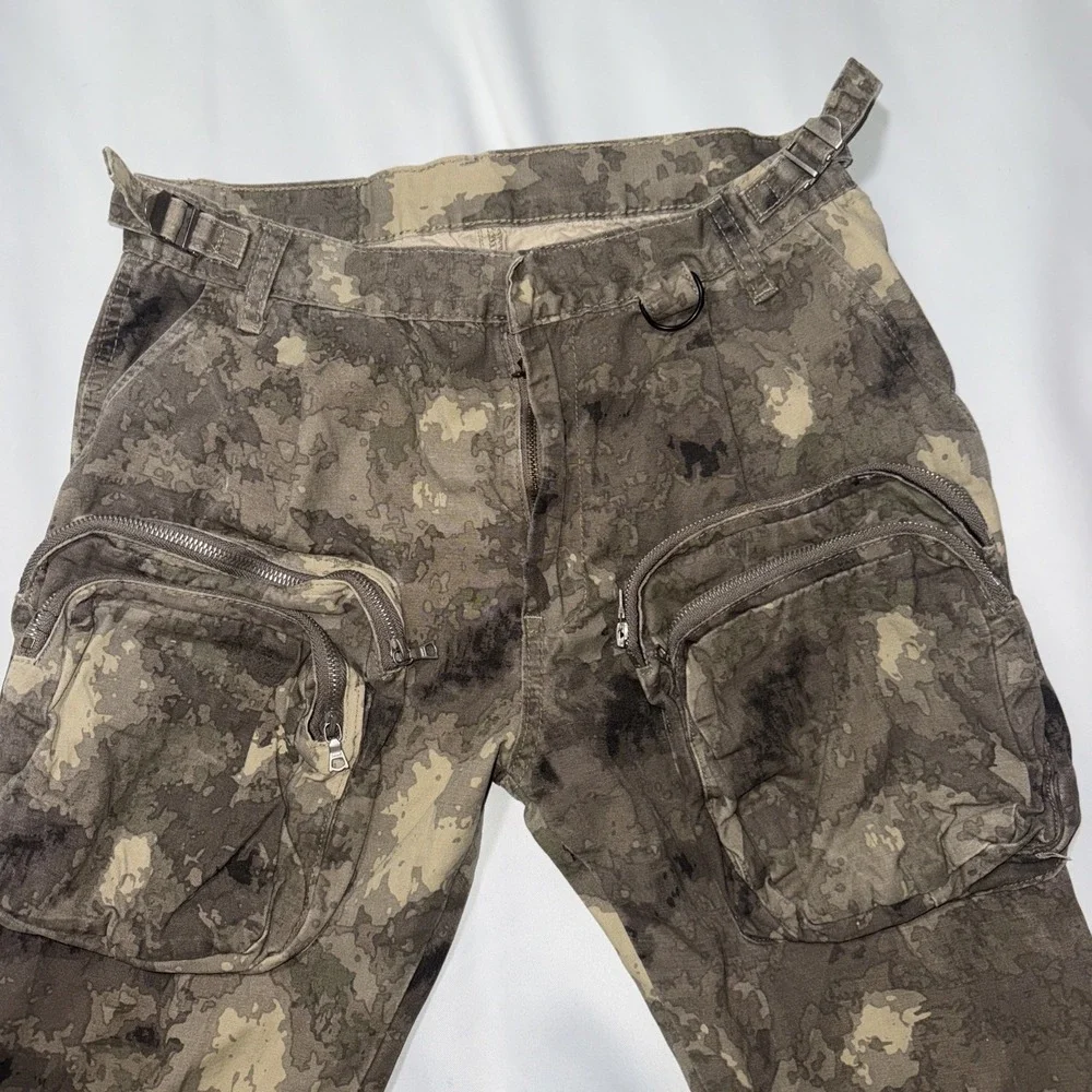 MNML Mens Cotton Relaxed Fit Mid Rise Camo Brown Cargo‎ Paratrooper Pants Small